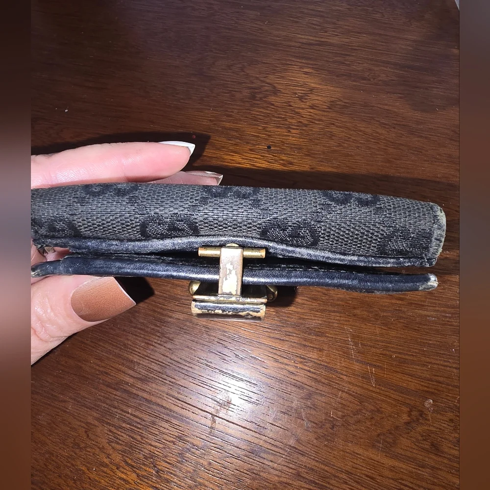 Gucci Black Canvas Wallet with Wooden Clasp And COA